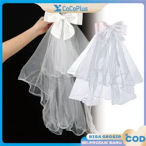 Bride Veil Putih Polos Headpiece Dengan Aksesoris Kupu Kupu Untuk Kerudung Pengantin Dan Bridal Shower