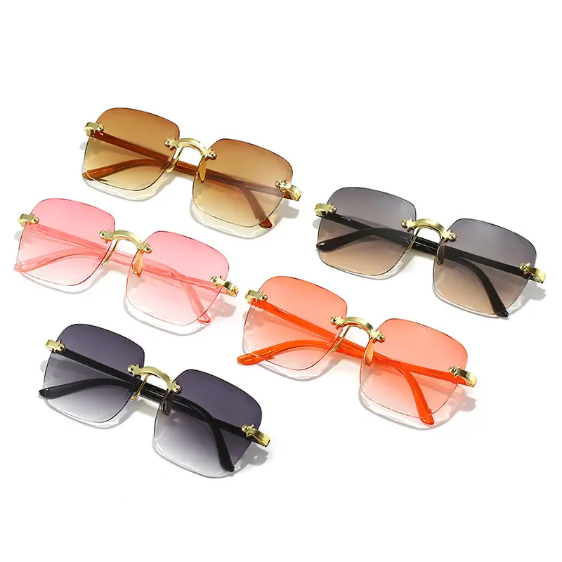 Kacamata Hitam Wanita Korea Tanpa Bingkai Oversized Frameless Sunglasses dengan Perlindungan UV400 Lensa Plastik Eyewear Perempuan 4
