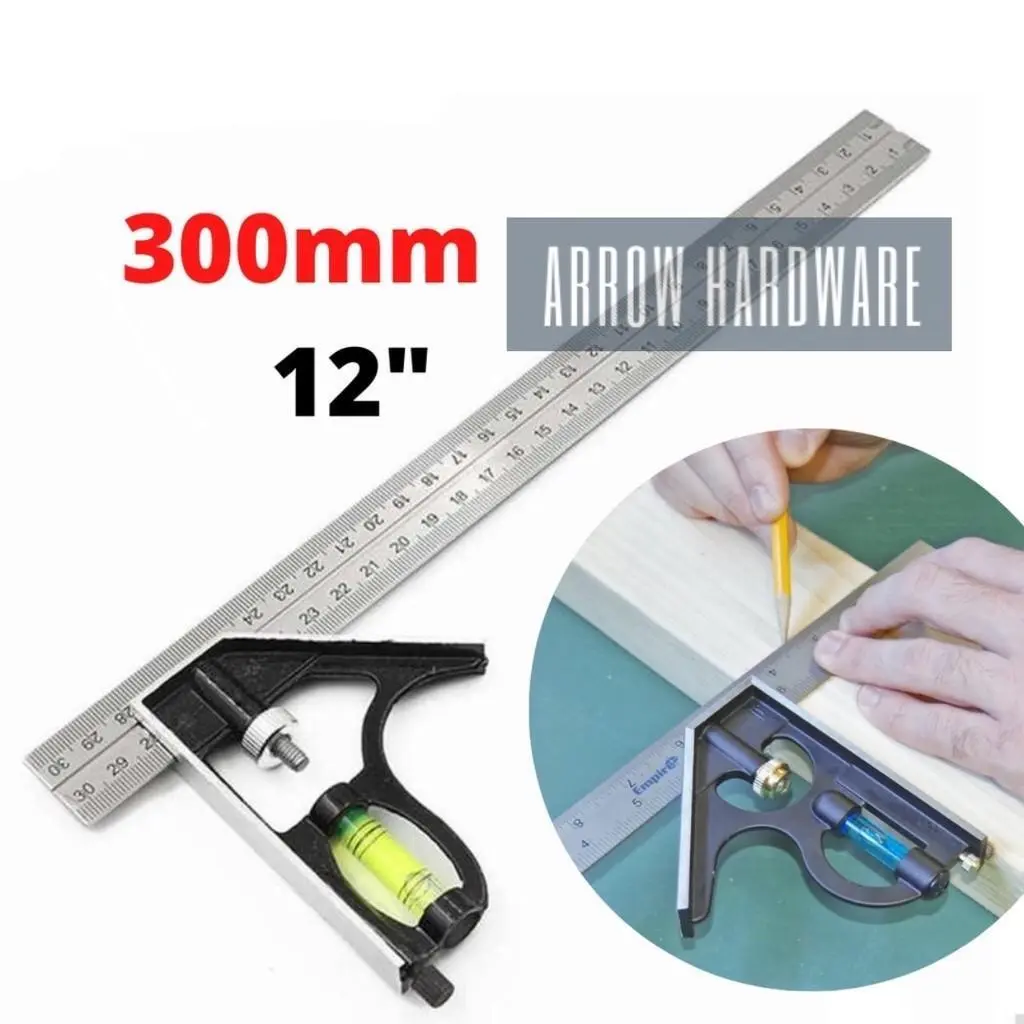 12" Professional 300mm Combination Square Angle Ruler Adjustable Steel protractor Right Angle Ruler