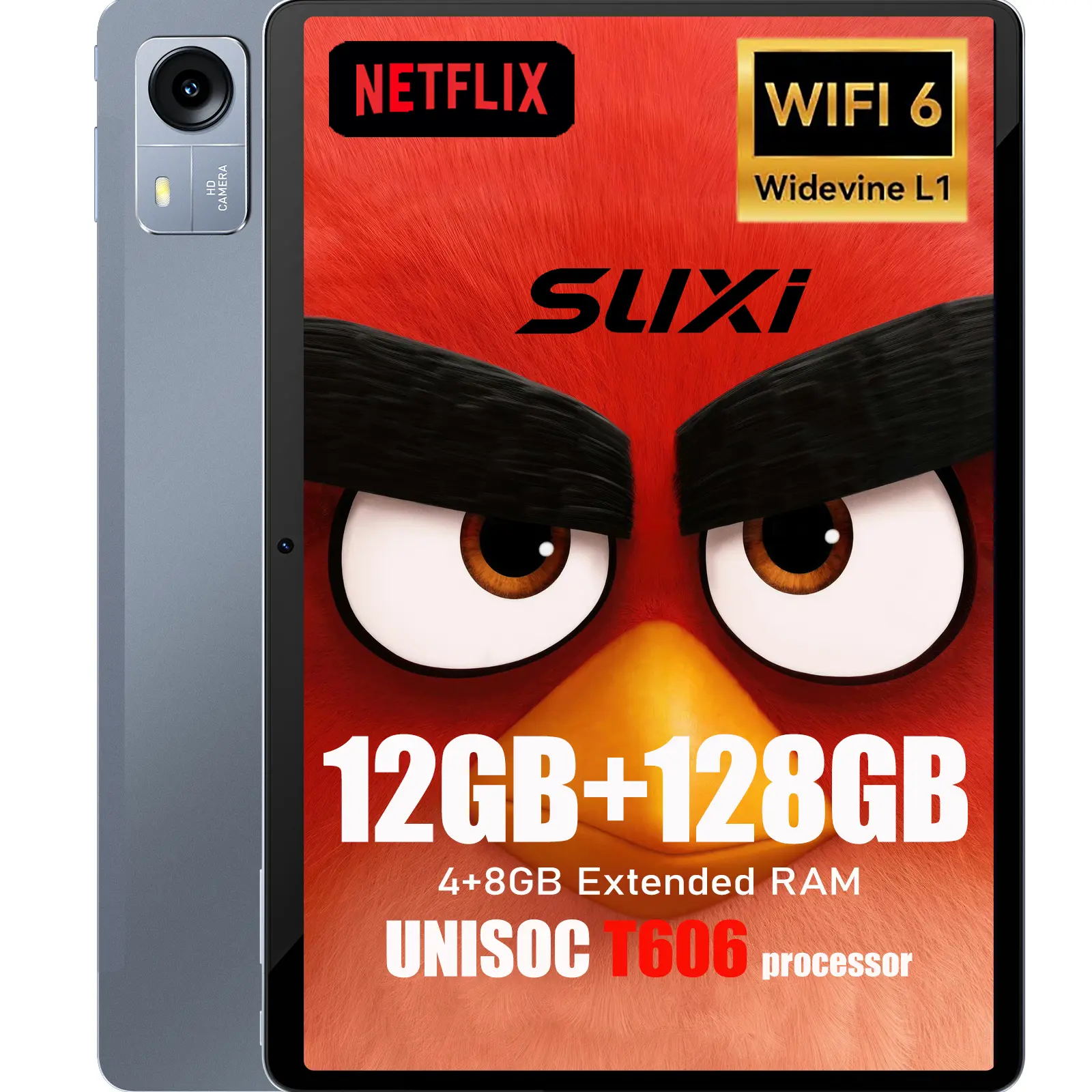 SUXI Poker A3 Tablet Original 10.1 inch, 12GB(4GB+8GB)+128GB, Android 14, 6000mAh, Eight-core, 5G Dual SIM WiFi Tablet PC Camera Card Rear Charging Port Screen Smartphone Cellphone Memory