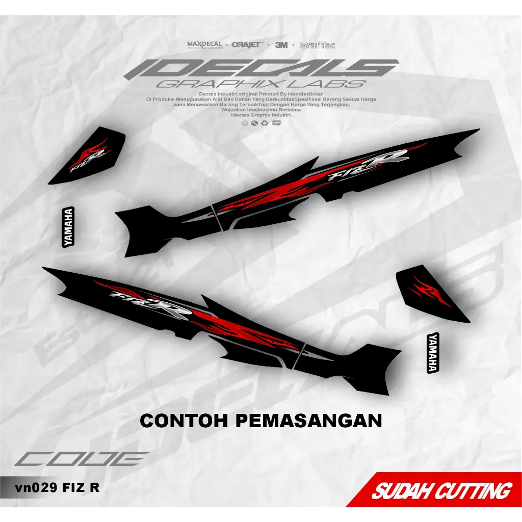 sticker striping motor yamaha fiz r bahan vinyil,chrome,hologram motif simpel keren kekinian ( vn029 )