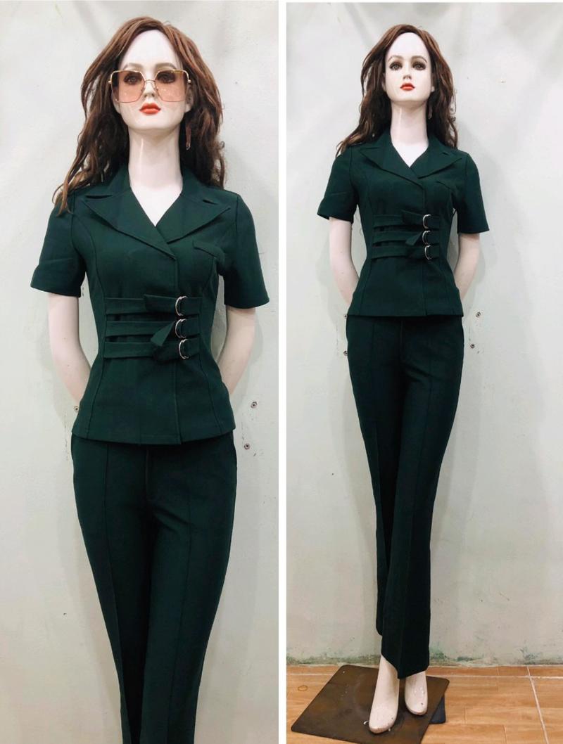 Product Introduction of Sét Bộ Cao Cấp  Thiết Kế Dạng Vét Có Khoen Eo Dây Kéo Sau Lưng Quần Dài Dây Kéo Nút Gài Phom Ôm Và Phom Loe Dành Cho Nữ Áo Thun Women Kem Kaki Nhung Top Polo 8