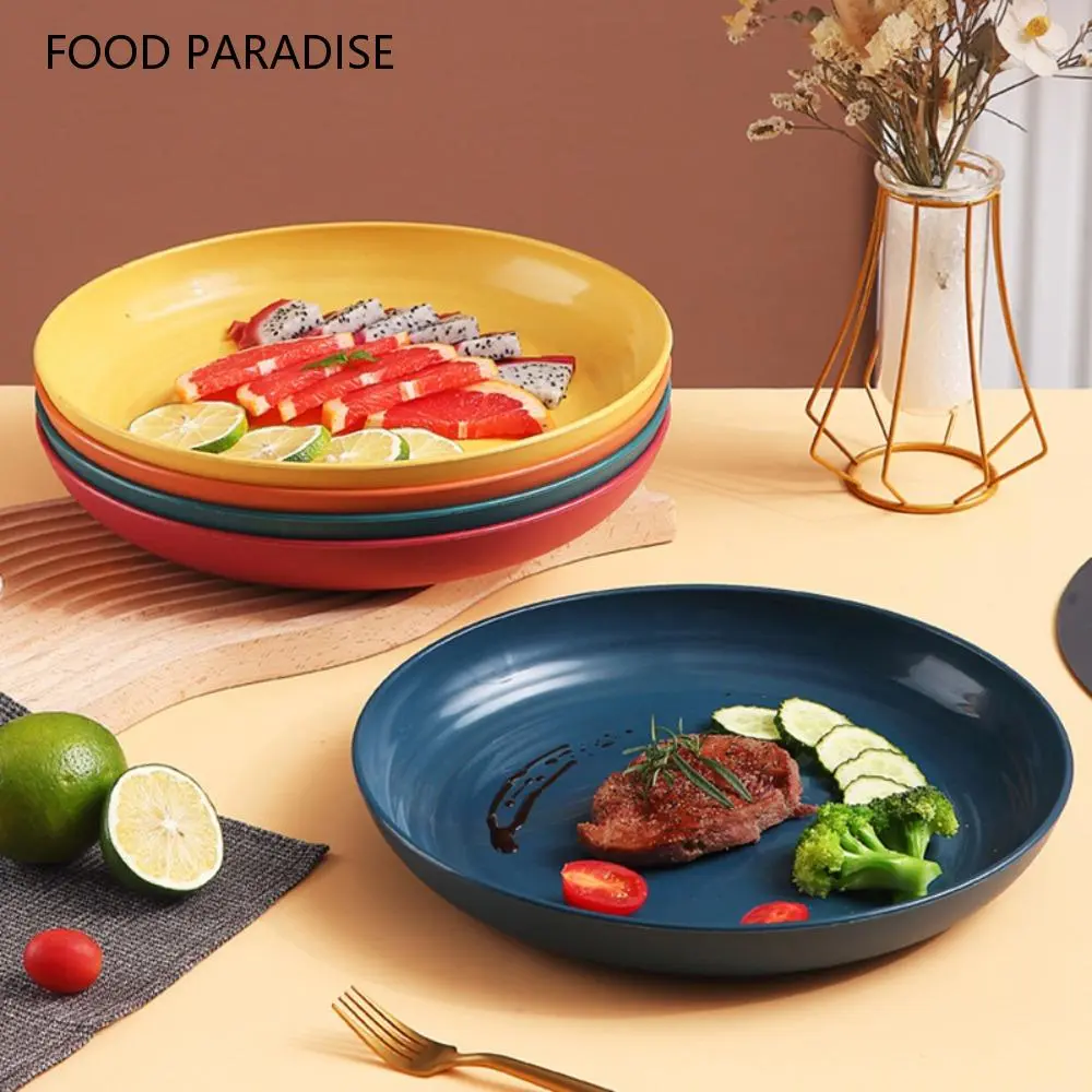 FOOD PARADISE Stackable Plastic Wheat Straw Plates Lightweight Round Dinner Plates Unbreakable Microwave Safe Tableware Kids