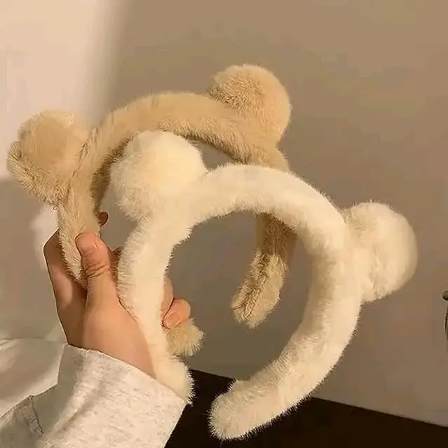 Bando Pompom Bando Bulu Korea Bando telinga Beruang Bahan Halus Lembut Aksesoris Headbands 3