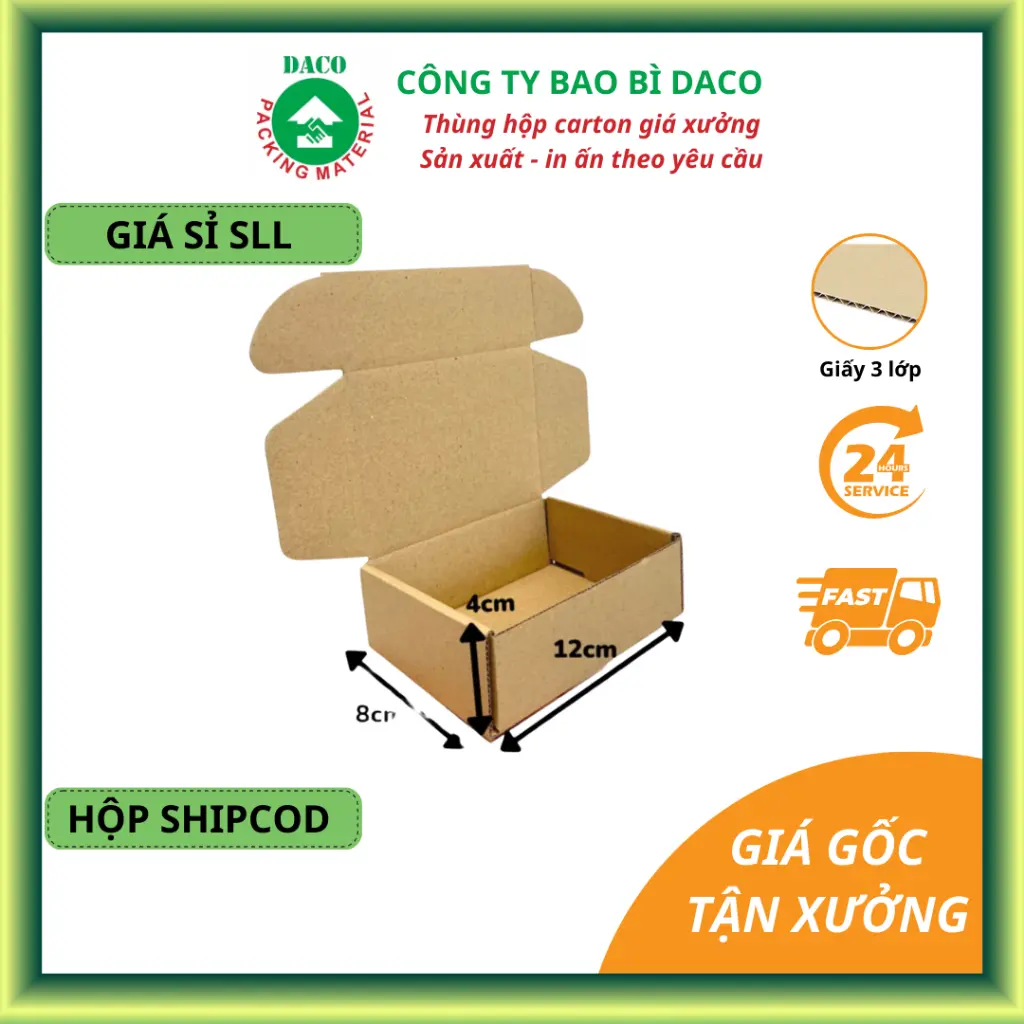 DACO Hộp Nắp Gài Size Nhỏ 12x8x4 Combo 20, 30 Hộp Carton, Hộp Shipcod Phụ Kiện, Mỹ Phẩm NG120804