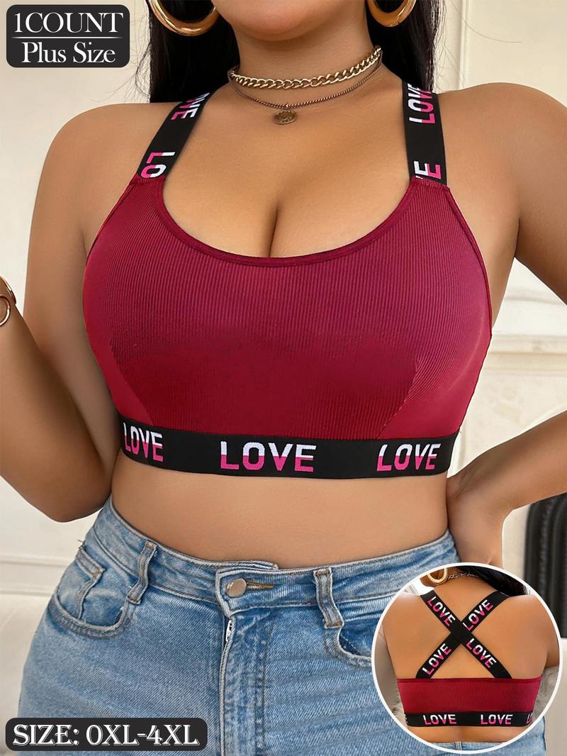 Product Introduction of 【Plus Size】 Letter Tape Bralette, Casual Comfortable Breathable Wireless Bra for Daily Wear, Women's Plus Size Lingerie for All Seasons, Bralettes 1