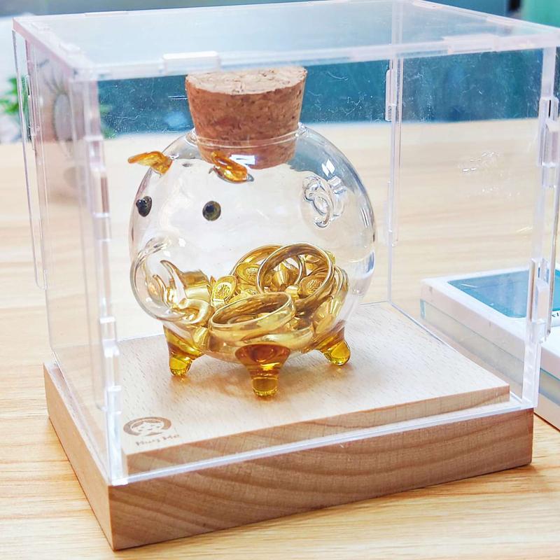 Con Heo Kính Có Nút Chai 2,5cm Bộ Hộp Quà Tặng Sang Trọng Acrylic 8 * 6,5cm Một Bộ Có Thể Chứa Một Con Heo Hộp Đựng Tiền Trong Suốt Dễ Thương Thích Hợp Cho Đậu Và Nhẫn Phụ Kiện Để Bàn Sáng Tạo
