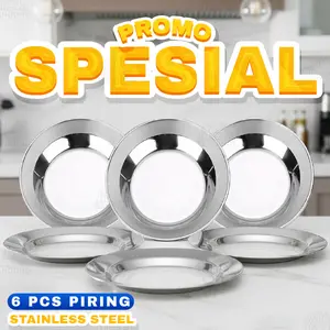 PROMO SPESIAL !! 6 Pcs Piring Stainless Steel 22cm Piring Makan Silver Standar Cocok untuk Rumah Warung & Restoran Awet  Multifungsi