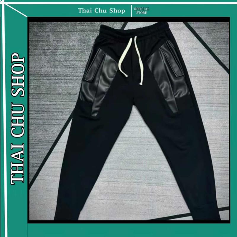 quần nỉ vá da đen chất thun lạnh dành cho nam nữu form unisex