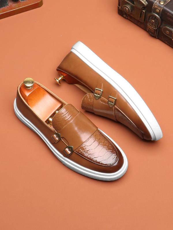 Men's Stylish Vintage Fish Scale Textured Flat Loafers Shoes, Business Comfortable Breathable Slip on Office Loafers Shoes for Boy, Retro Dress Shoes, Summer Walking Shoes 3