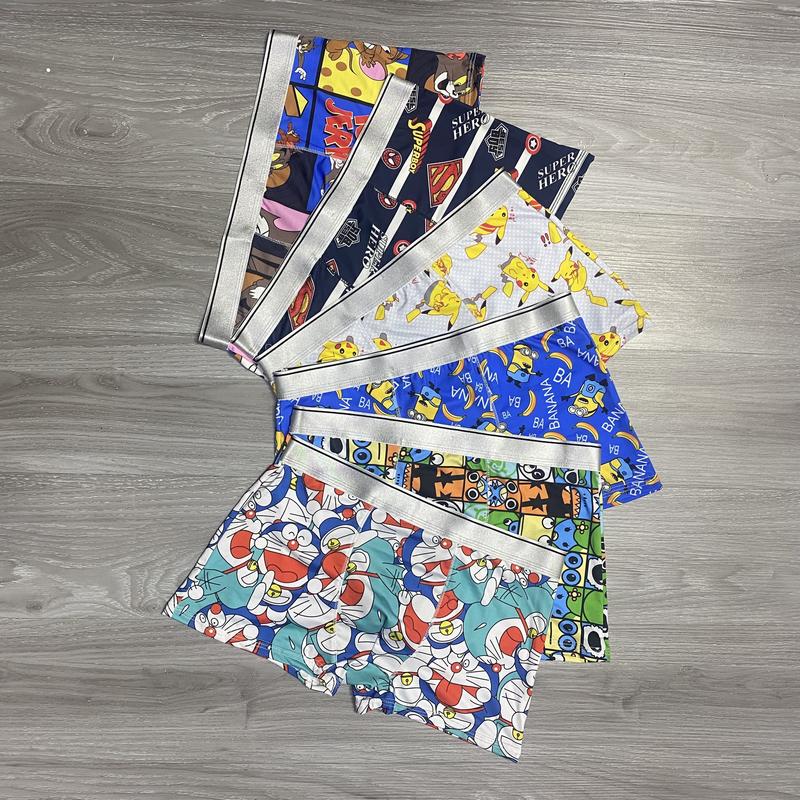 Quần lót nam cao cấp, combo 4 quần sịp đùi Hoạt hình Doremon Pikachu, quần Boxer nam thun lạnh co giãn 4 chiều thoáng mát kháng khuẩn Sịp Quần Boxer Menswear Quần