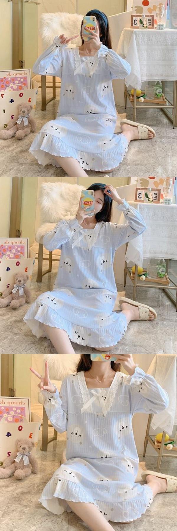 Product Introduction of Váy Ngủ Cho Nữ, Phong Cách Công Chúa Ren Mùa Thu, Dài Tay, Dễ Thương, Cỡ Lớn, Thích Hợp Cho Mùa Mùa Xuân Và Mùa Thu, Phong Cách Instagram, Thích Hợp Cho Học Sinh, Thiết Kế Hoạt Hình, Thích Hợp Cho Trang Phục Nhà Cửa Women Đầm Ngủ Dress Khuy 1