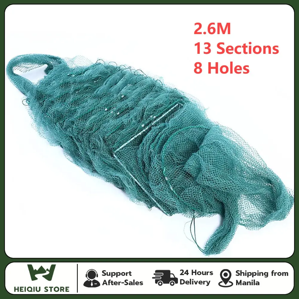 Nylon Long Fishing Net Sinkers Deep Water Portable 2.6M 13 Sections 8 ...