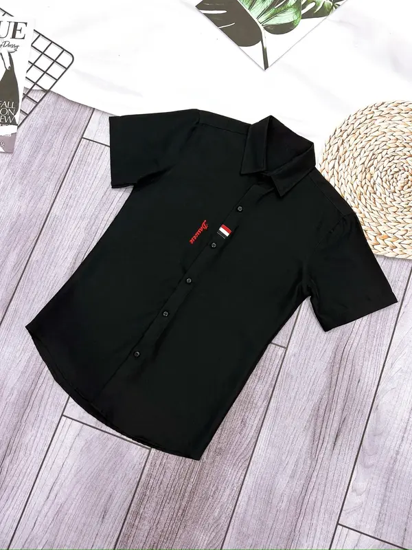 Áo sơ mi nam tay ngắn vải lụa mền thêu chữ nổi trẻ trung thời trangcao cấp - MY LINH CLOTHINGS Menswear Shirt Kate sơ  mi  trắng  tay  ngắn 2
