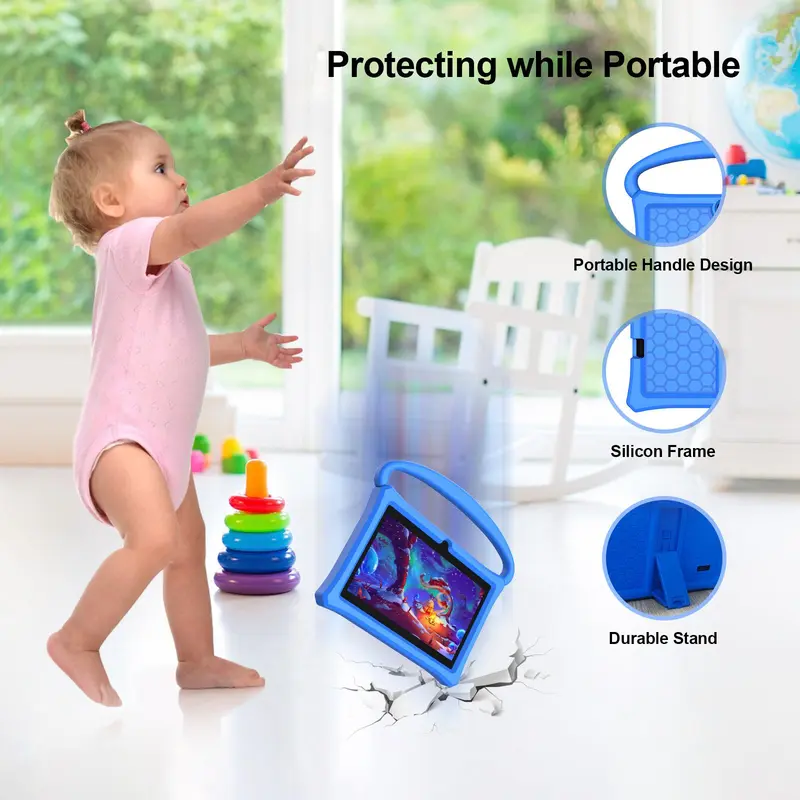 7 Inch Smart Tablet, 32G Android 13 Tablet with Silicone Protective Case & Holder, Educational Tablet, Gaming Tablet, Learning Tablet 3
