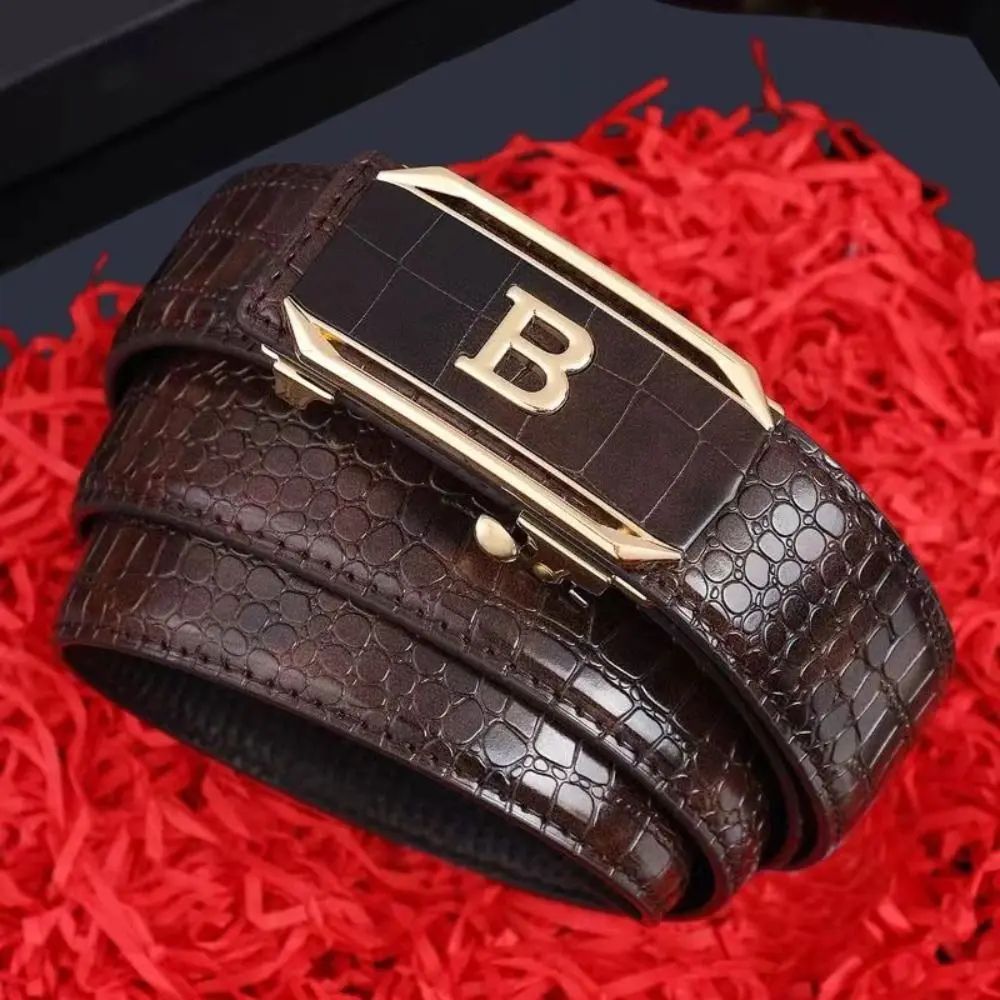 Casual Black Coffee Business Leather Belt Crocodile Pattern Trendy Brand Waistband Luxury Design Man Automatic Buckle Waist Belt