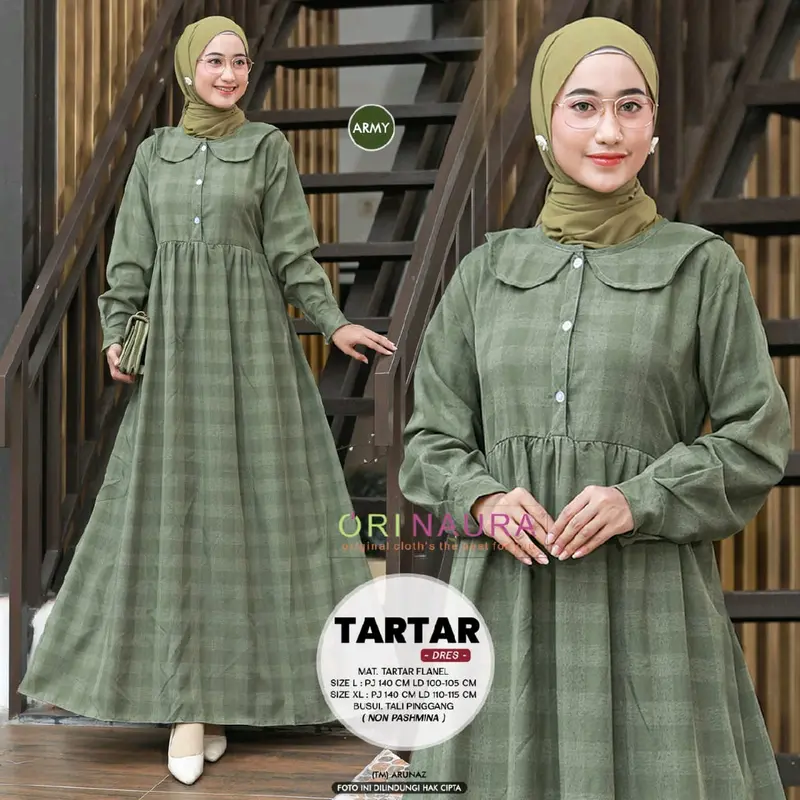 Gamis Kotak Kotak Katun Tartan || Tartar Dress By Ori Naura Cantik Flanel Nyaman Kancing Motif Muslim Panjang 4