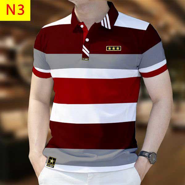 Áo Polo Nam, Chất Liệu Hàn Quốc Mới, In 3D Sọc, Thời Trang, PL1, Được Làm Bằng Chất Lượng Cao Cộc Tay Ngắn Tay Menswear Có Cổ Shirt 0