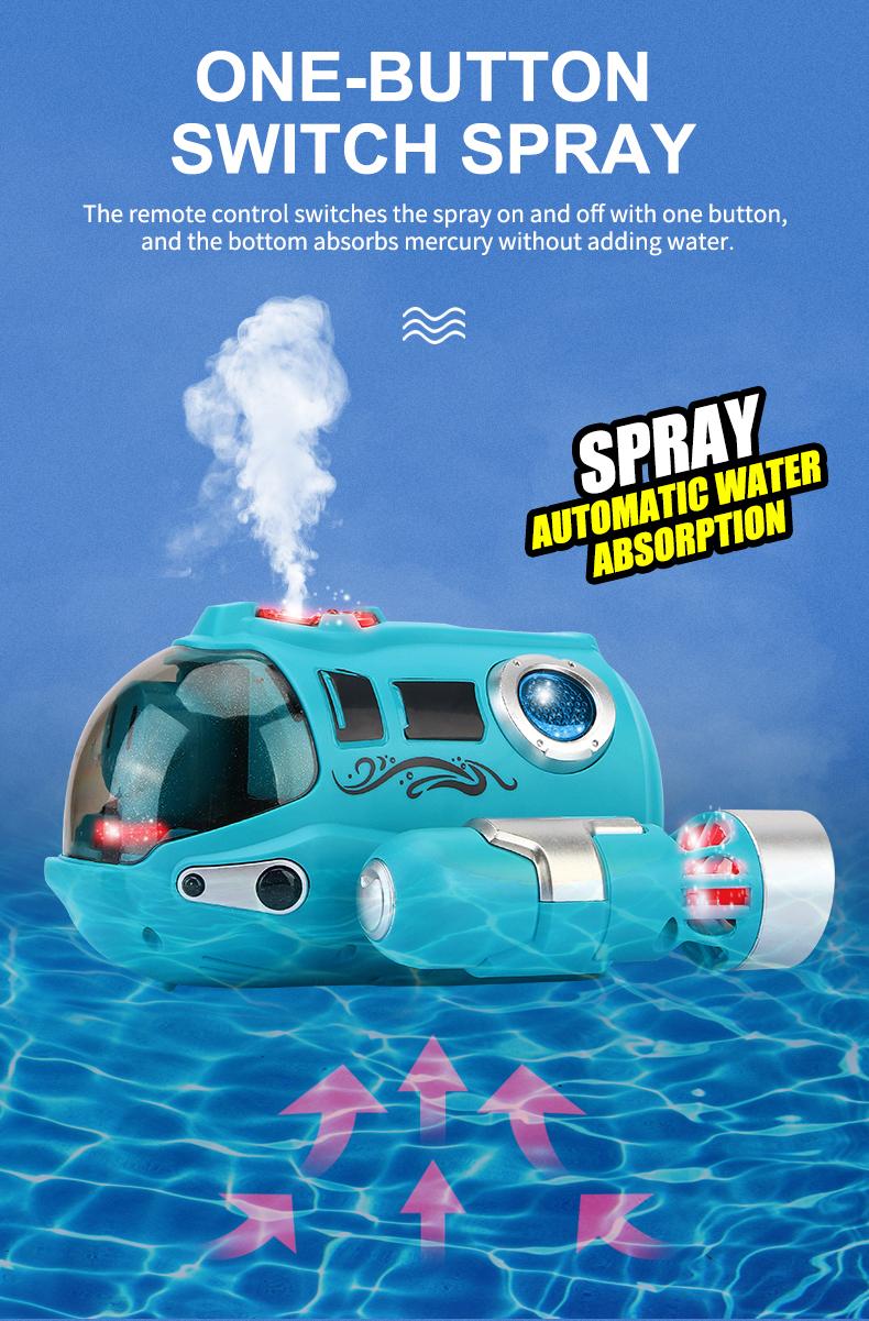 Product Introduction of RC Water Spray Submarine Battle Boat 2.4GHz Remote Control Motorboat Waterproof Swimming Pool Bathing RC Steamboat Toys for Children's Gift 69