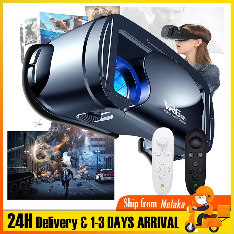Cermin Mata VR 3D, dengan Pad Pengawal VR Bluetooth Percuma, Set Kepala 3D Realiti Maya, Cermin Mata Pintar, Kotak Cermin Mata VR Visual Skrin Penuh, Sesuai untuk Telefon Pintar 5 ~ 7 Inci (I-phone / Xiaomi / Huawei), Cermin Mata, Permainan Pad Hitam