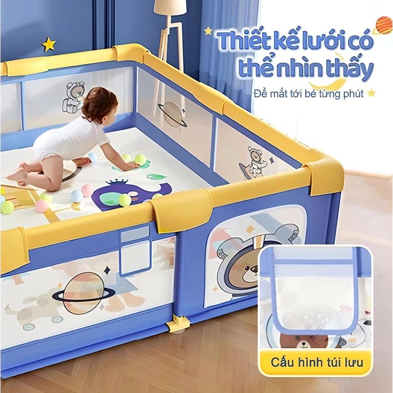 Hàng rào trò chơi trẻ em\Hàng rào\Gấp được\Hàng rào vải cho trẻ em Pakey\Khung inox dày\Bảo hành 3 năm, dễ dàng tháo lắp và lắp ráp play  pen 6