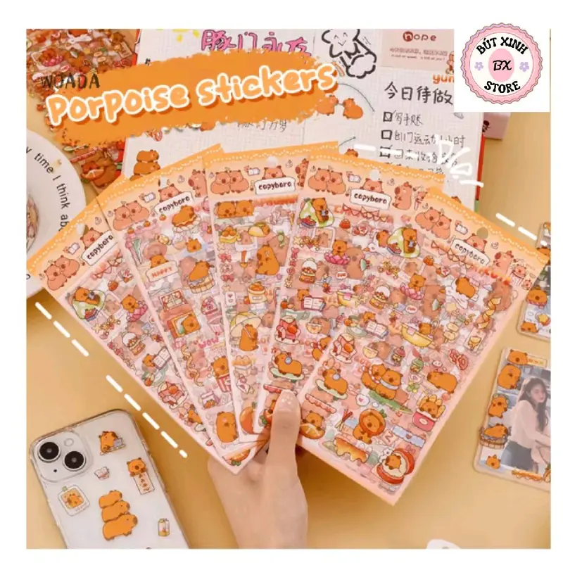 Bộ 6 Tấm Sticker Capy bara trong suốt 0