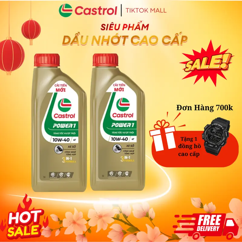 (combo 1 ga + 1 nhớt láp ) Dầu nhớt xe số Castrol POWER1 4T 10W-40 0.8L , 1L 7