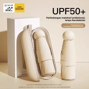 Payung Lipat Otomatis Premium Warna Krem Payung Anti UV Lipat 3 dengan Sarung Elegan Travel Portable