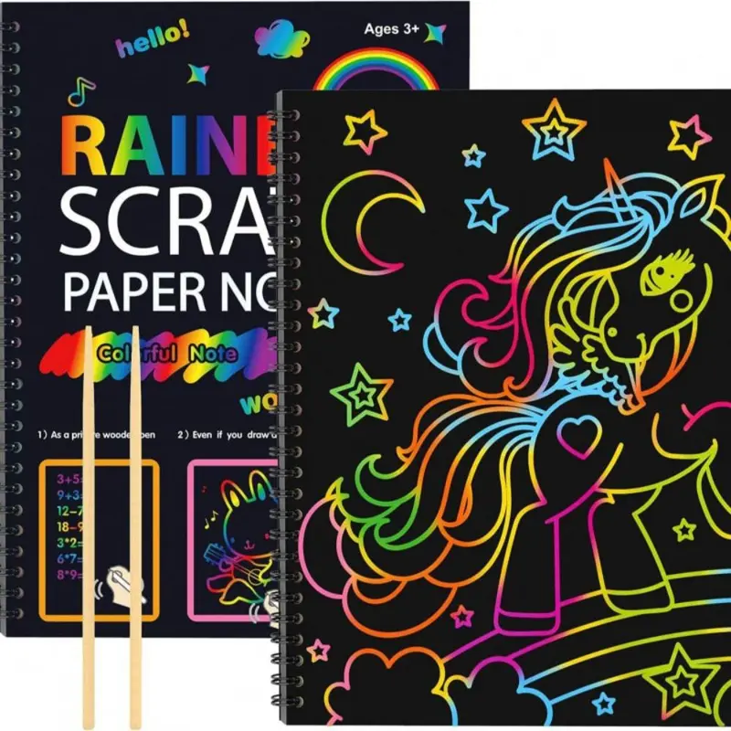 Scratch Book, 1 Set Colorful Scratch Paper, DIY Drawing Book, Art Supplies for Birthday Party Holiday, Suitable for Boys and Girls 0
