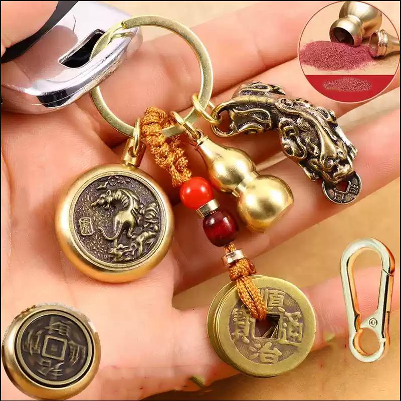 Móc khóa bát xoay 12 con giáp, móc chìa khóa phong thủy hồ lô, cát đỏ, tỳ hưu, đồng ngũ hoàng đồng thau Móc Chìa Khoá