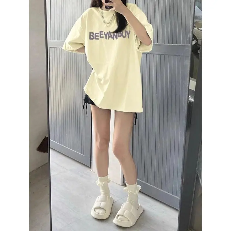 Áo Thun Phong Cách Mỹ Bán Chạy, ngắn Tay, Màu Be, In Chữ Bong Bóng Sữa, Dành Cho Nữ Sinh, Mặc Mùa Hè, Dáng Rộng Vừa Vặn, Áo Dễ Phối Đồ Phong Cách Hàn Quốc 2