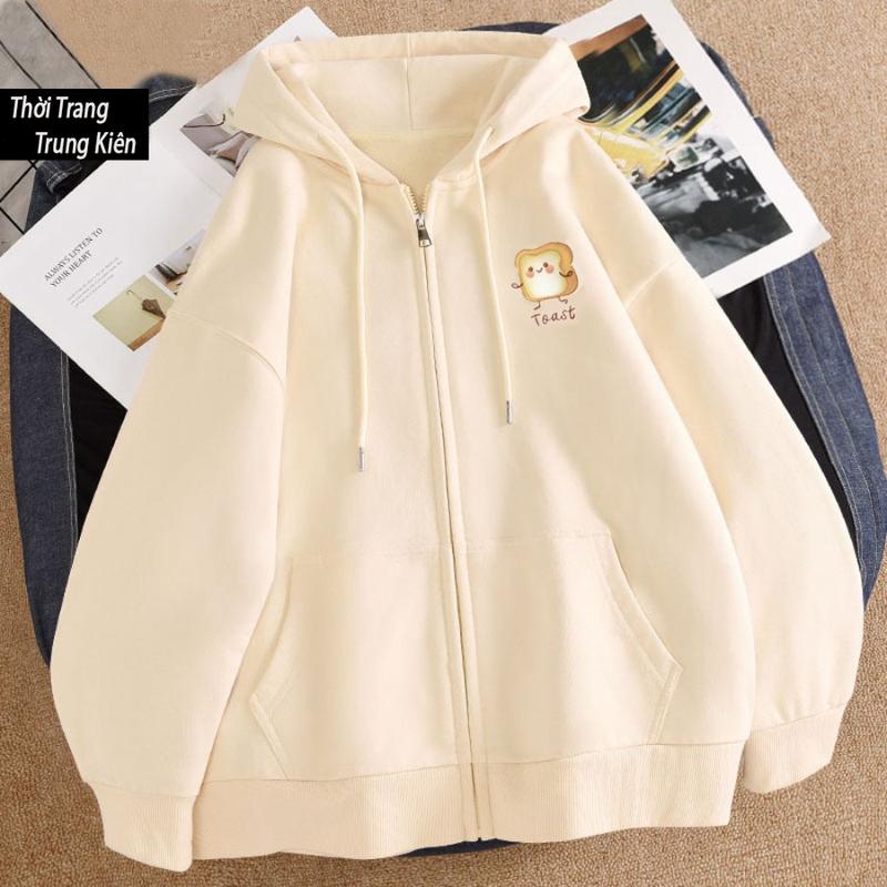  Áo Khóa Hoodie Có Túi Trong Chất Nỉ Vải Cotton TQ Mềm Mịn - Hình Bánh Mì Toast Đáng Yêu Dành Cho Bé  Kem 