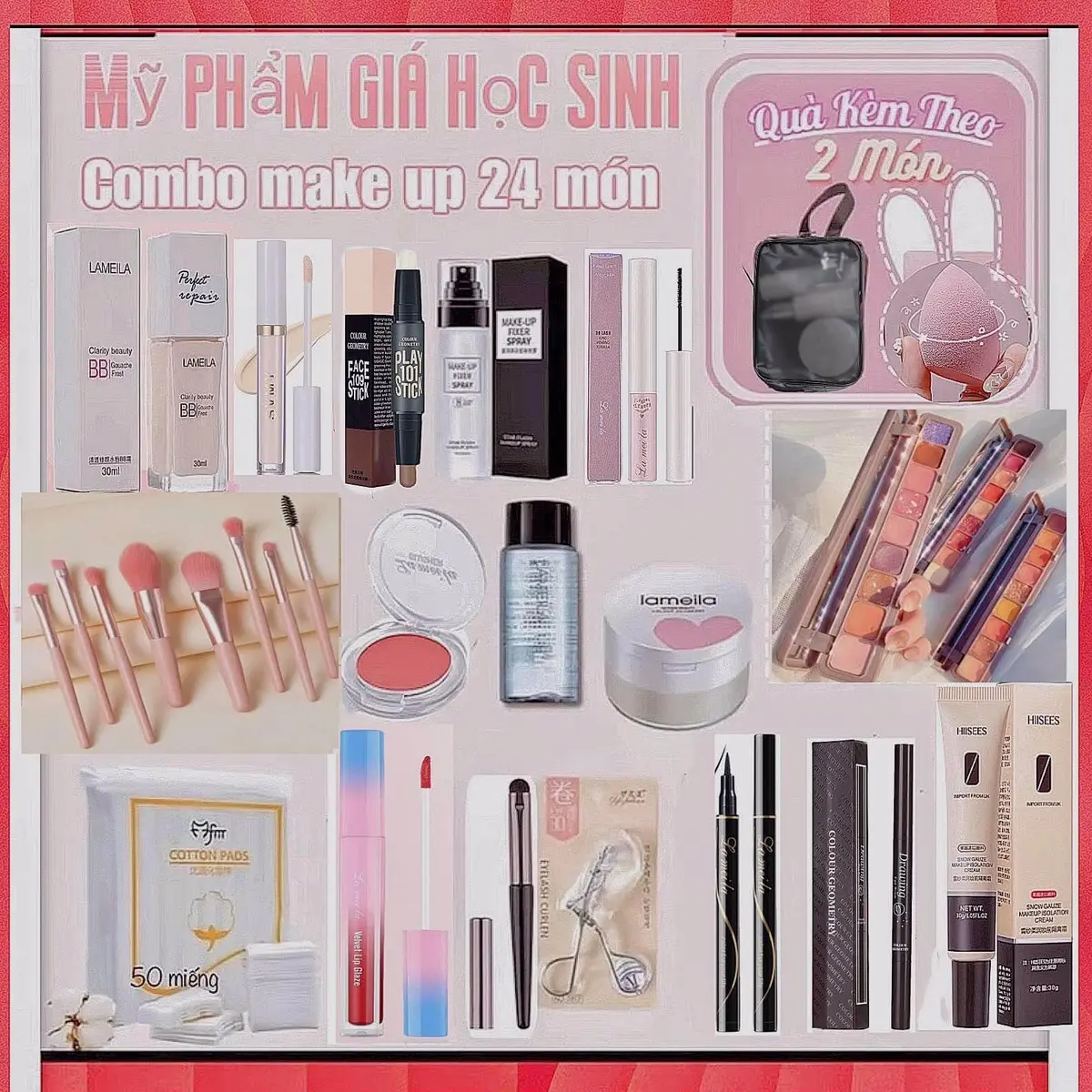 [ HOT ] Bộ Trang Điểm Đầy Đủ Chính Hãng Lamelia Mới 24 Món & 18 Món Cho Người Mới Học Makeup Của Mỹ Phẩm Giá Học Sinh.Cosmetic. Set Bộ Trang Điểm Nữ Women Son Môi Phấn Phủ Cushion Mascara Son Kem Perfume
