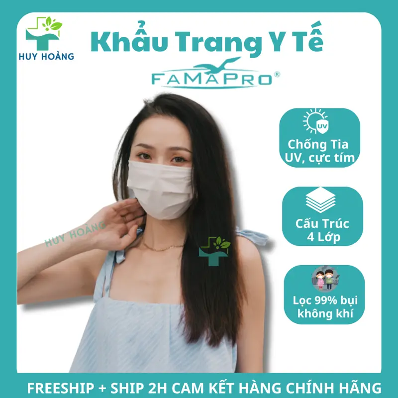 [Hộp 500 Cái] Khẩu trang y tế Famapro 4 lớp dày dặn kháng khuẩn, khẩu trang Farmapro chống nắng 4