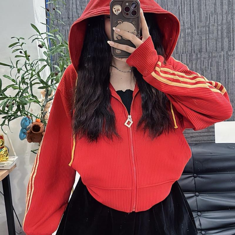 Khoác nữ Top  Women Áo fom vừa kẻ  tay sọc ( nón to 2 lớp dây kéo cao+ 2 túi ngoài +2 túi trong + tay xỏ ngón) Freeesize từ 40kg-65kg Hoodie Jacket