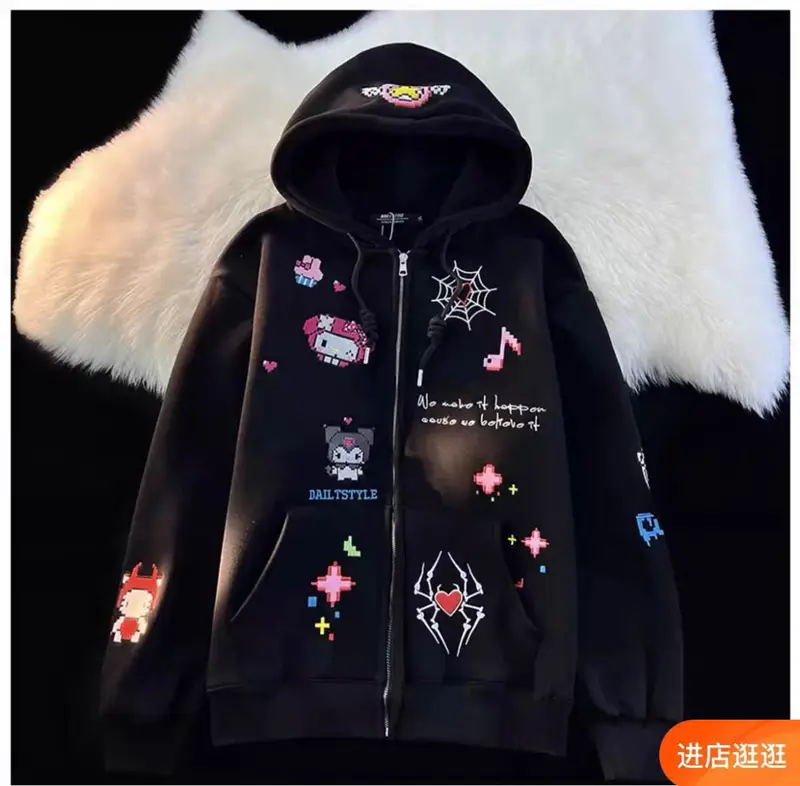 Áo khoác nỉ ngoại in nốt nhạc có nón dây kéo dễ thương unisex nam nữ 2