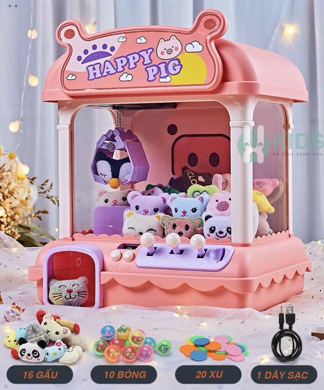 Máy gắp thú bông cỡ lớn mẫu mới 3 cần điều khiển sẵn 16 gấu 10 bóng 20 xu có hiệu ứng đèn nhạc kèm sạc usb cho trẻ em Toy Đồ Chơi