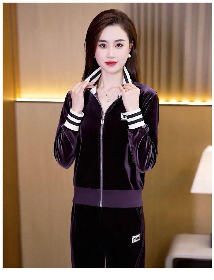 Product Introduction of Bộ Đồ Thể Thao, Nhung Vàng, Dành Cho Nữ, Mùa Xuân Và Mùa Thu, European Station, Ngoại Cỡ, Thời Trang Và Phong Cách, Trẻ Trung, Quần Ống Rộng, Bộ Hai Mảnh, Hàng Mới Về 27