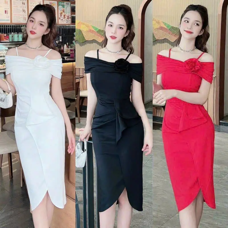 ĐẦM BODY DỰ TIÊC NHÚNG EO KẾT HOA SANG CHẢNH GỢI CẢM ĐỦ SIZE 40-71KG