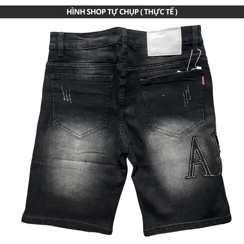 Quần Short Jean Nam Thêu AMIRI Màu Đen Rách Gối Trẻ Trung 3