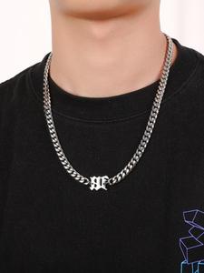 メンズファッション レターデザイン ペンダントネックレス、カジュアルでトレンディなチェーンネックレス、パーティーや日常の装飾に最適、誕生日プレゼントにぴったりのトレンディで上品なジュエリー