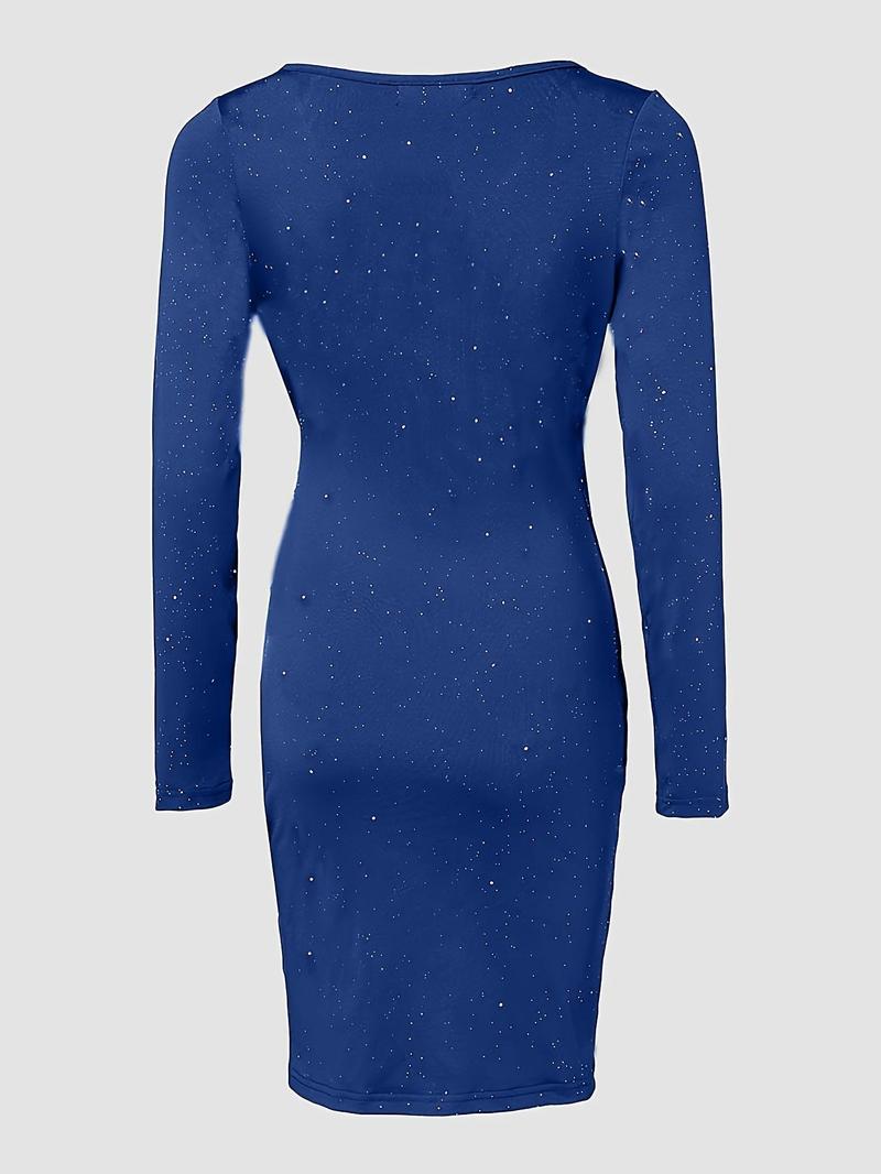 Product Introduction of Women's Glitter Sequin V Neck Ruched Bodycon Dress, Elegant Long Sleeve Short Dress for Party Club Dating Wear, Ladies Spring & Fall Clothes 1