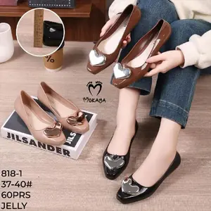 (818-1) MOKAYA Sepatu Slop Flat Shoes Korea Jelly Wanita Hias Big Love Silver Glossy - Anti Slip Super Ringan Nyaman / Size 37-40 Sandal Heels Mules 12 main korean style Flatshoes cream kaki lebar