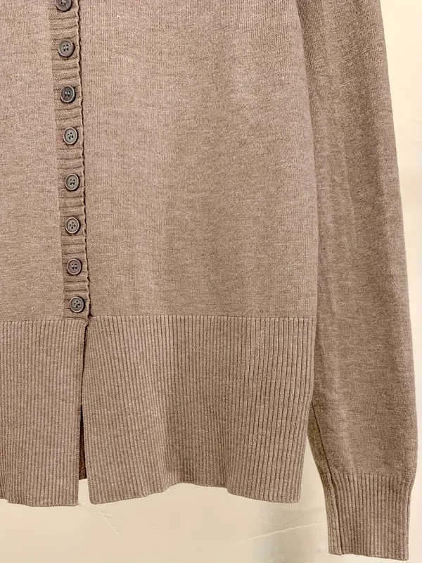 Women's Plain Button Front Split Hem Cardigan, Casual Long Sleeve Round Neck Knitwear for Spring & Fall, Fashion Women's Knit Clothing for Daily Wear 3