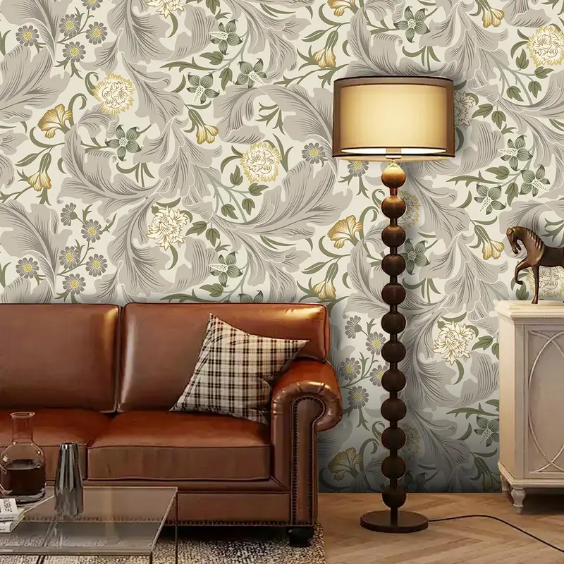 Vintage Floral Pattern Wallpaper, 1 Count Self-adhesive Wallpaper, Waterproof Wall Decor for Home Living Room Bedroom Study Room 5