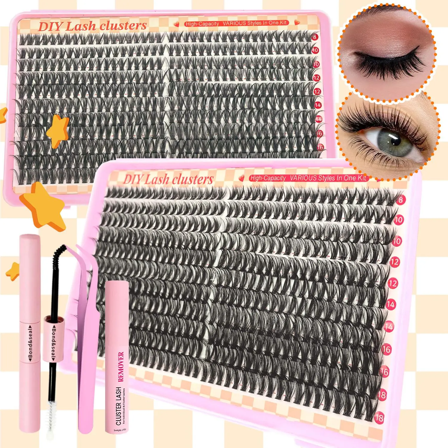 Reusable False Eyelashes Kit, 1 Box Mixed Length Individual False Eyelashes with Eyelash Glue & Tweezers & Remover, Eye Makeup Enhancement Tool for Women