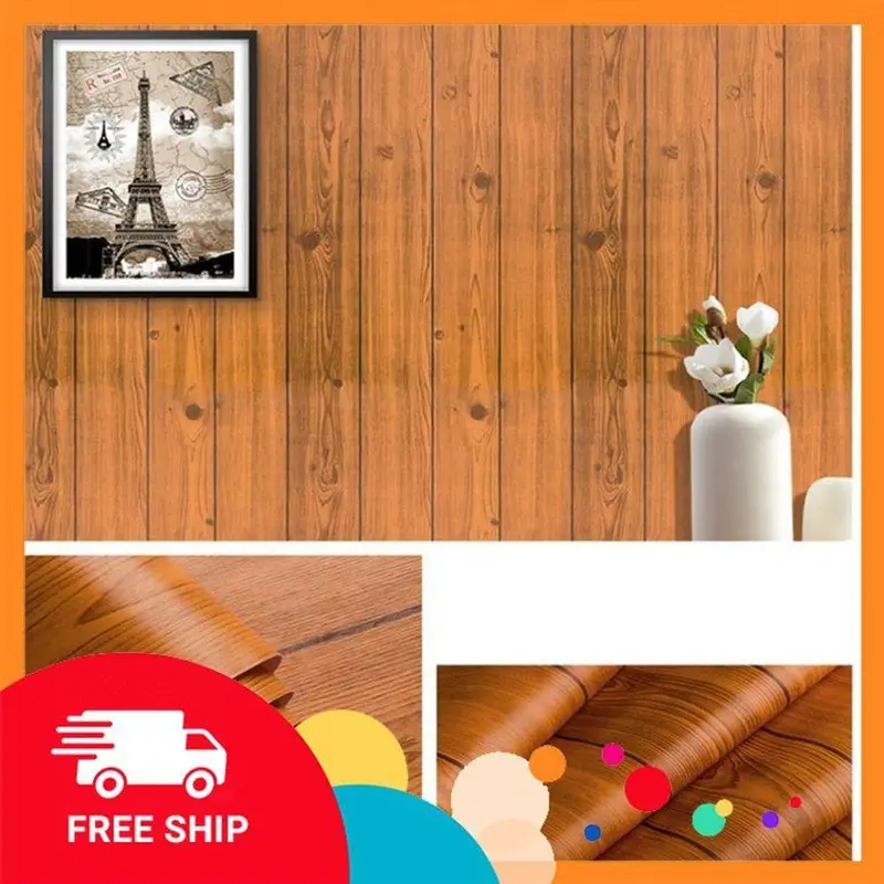Giấy dán tường giả gỗ kícḣ thước 10 mét có keo sẵn chống thấm nước ẩm mốc, trang trí bàn, tủ khổ rông 45cm, decal giả gỗ 8