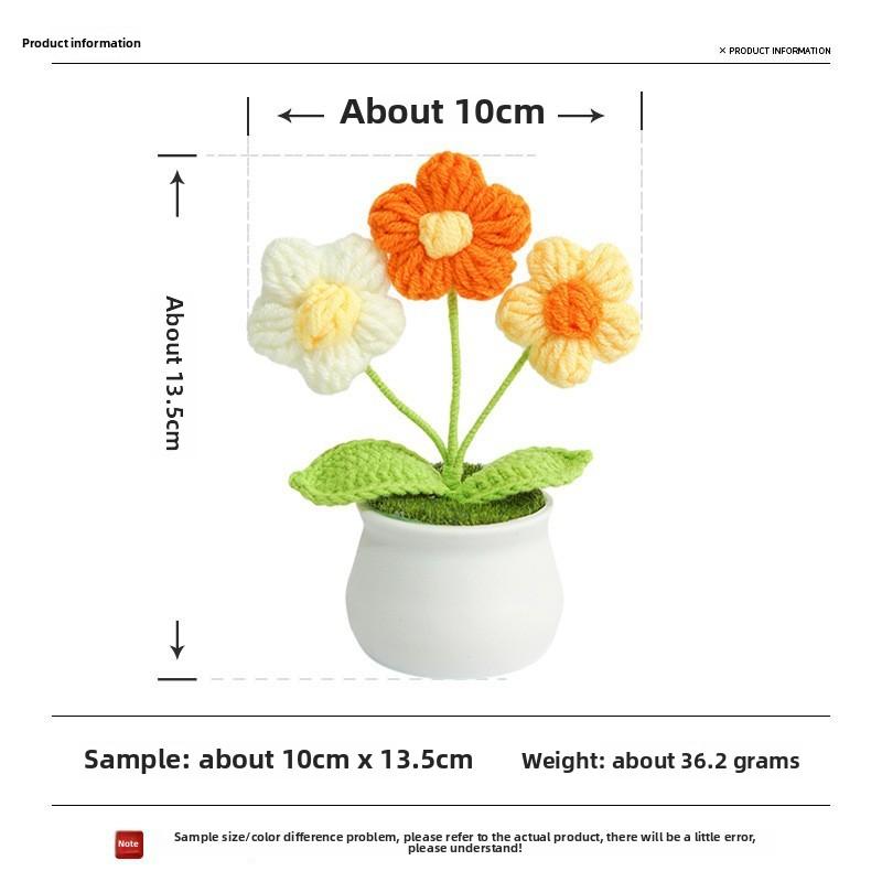 Product Introduction of Finished handmade woven lily of the valley potted home decoration, knitted simulated flower yarn, crochet bouquet, fake flower gift 1