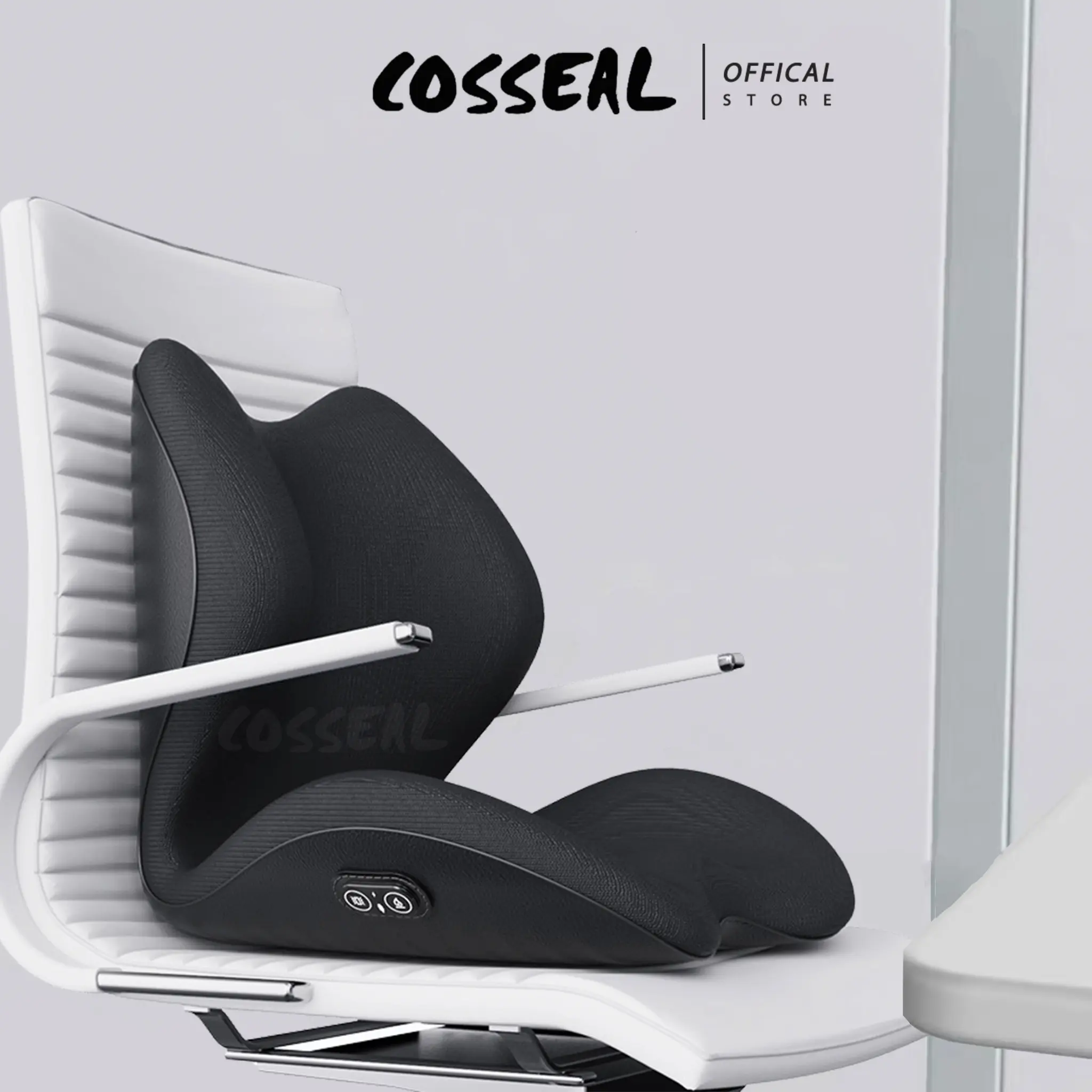 Cosseal Bộ Gối Lót Ghế Và Tựa Lưng Massage Chườm Nóng Cao Su Non Văn Phòng Ô Tô, Đệm Lưng Chống Gù, Giảm Đau Cột Sống