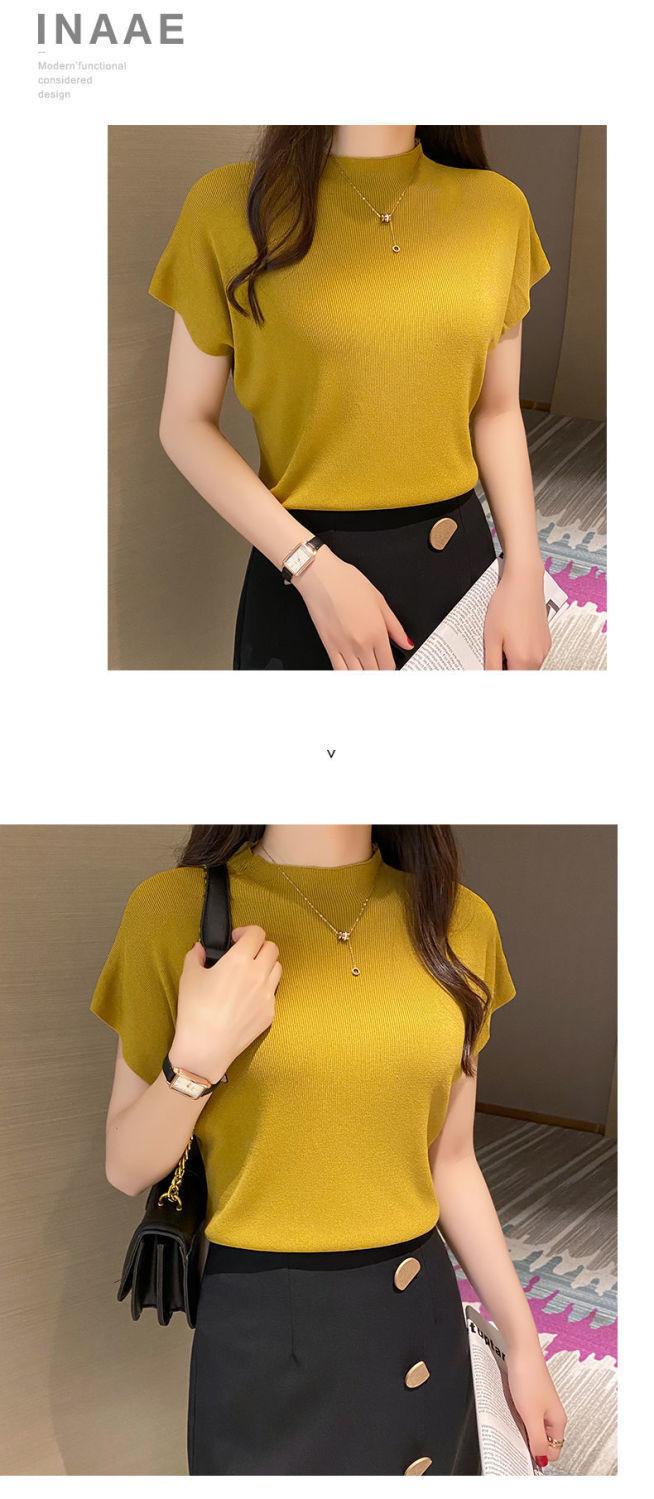 Product Introduction of Áo Lớp Nền Cổ Lọ Nửa, Hàng Mới Về Mùa Xuân Và Mùa Hè 2024, Đồ Len Không Tay Cho Nữ, Đồ Mặc Bên Trong, ngắn Tay, Áo Len Mỏng, Áo Thun Mỏng 7